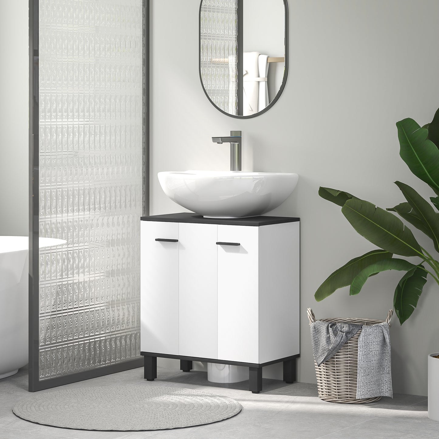 Karesala High Gloss White Modern Under Sink Bathroom Storage Cabinet