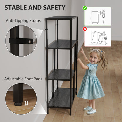 Risudo Wood Charcoal Grey 4 Tier Bookcase With OFauxn Shelving