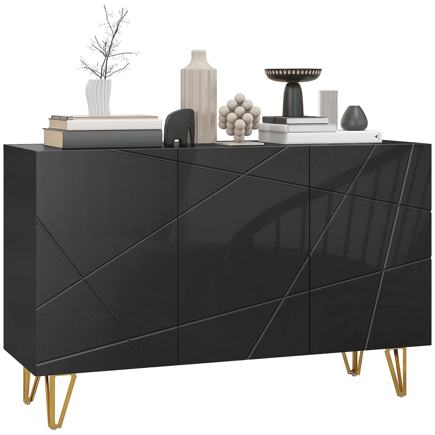 Fayosa High Gloss Black Sideboard With Golden Hairpin Legs
