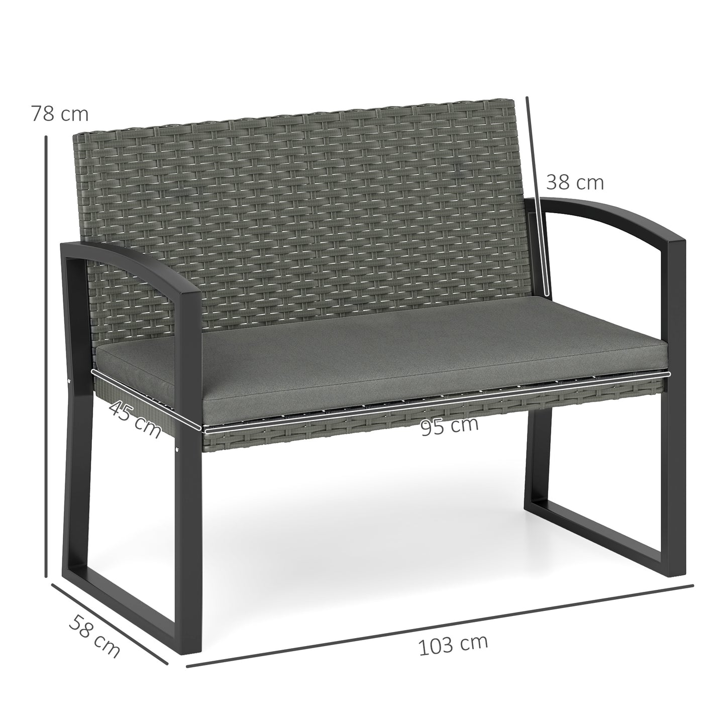 Haloka Rattan Light Grey 2 Seater Outdoor Garden Bench