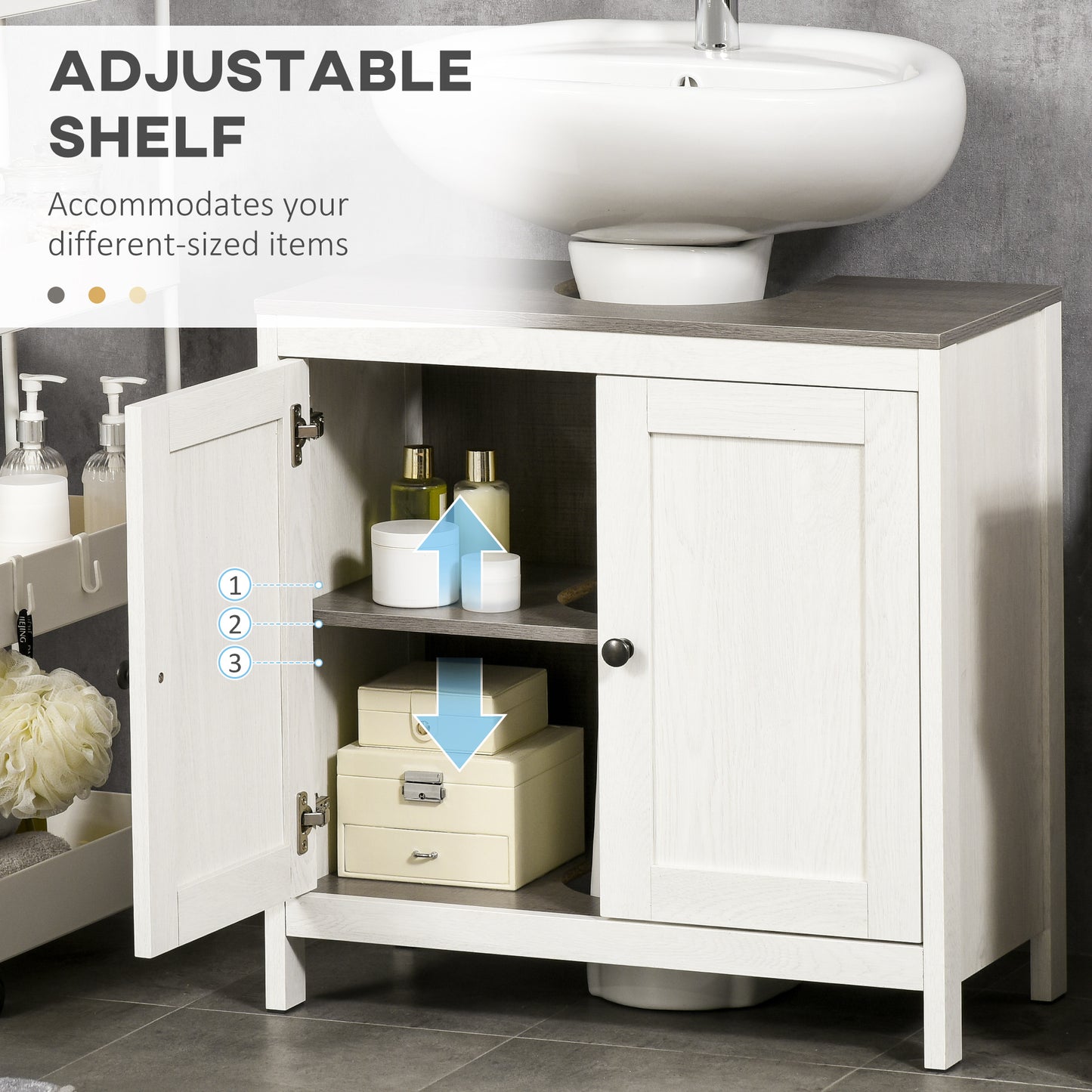 Hanaka Bathroom Furniture Set With 6 Tier Tall Cabinet Floor Storage And Under Sink Unit Antique White