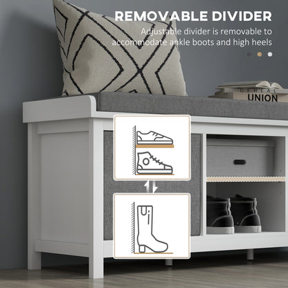 Keso Wooden White And Grey Shoe Storage Bench With Cushioned Seat