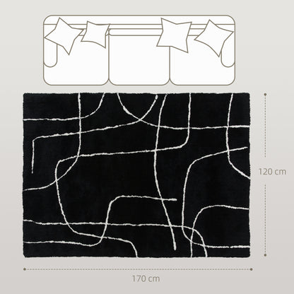 Eldi Black and White Fluffy High Pile Geometric Rug 170 x 120cm