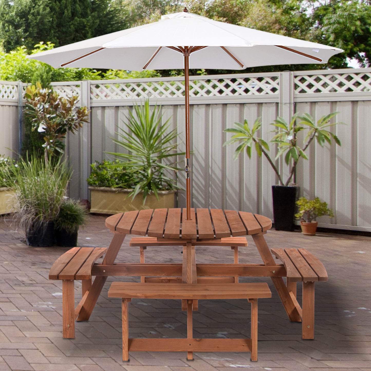 Bataba Brown Fir Wood 8 Seater Outdoor Picnic Table Set