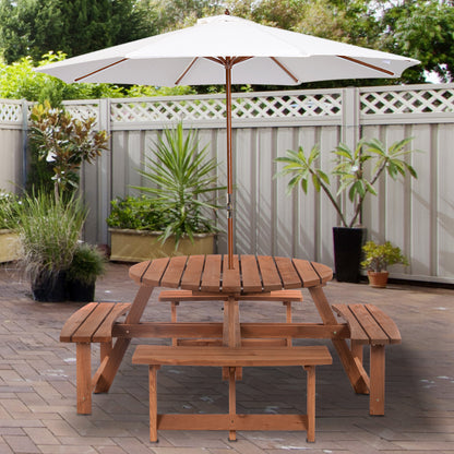 Bataba Brown Fir Wood 8 Seater Outdoor Picnic Table Set