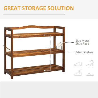Lisesa Acacia Wood Teak 3 Tier Shoe Rack With Hangers For Up To 12 Pairs