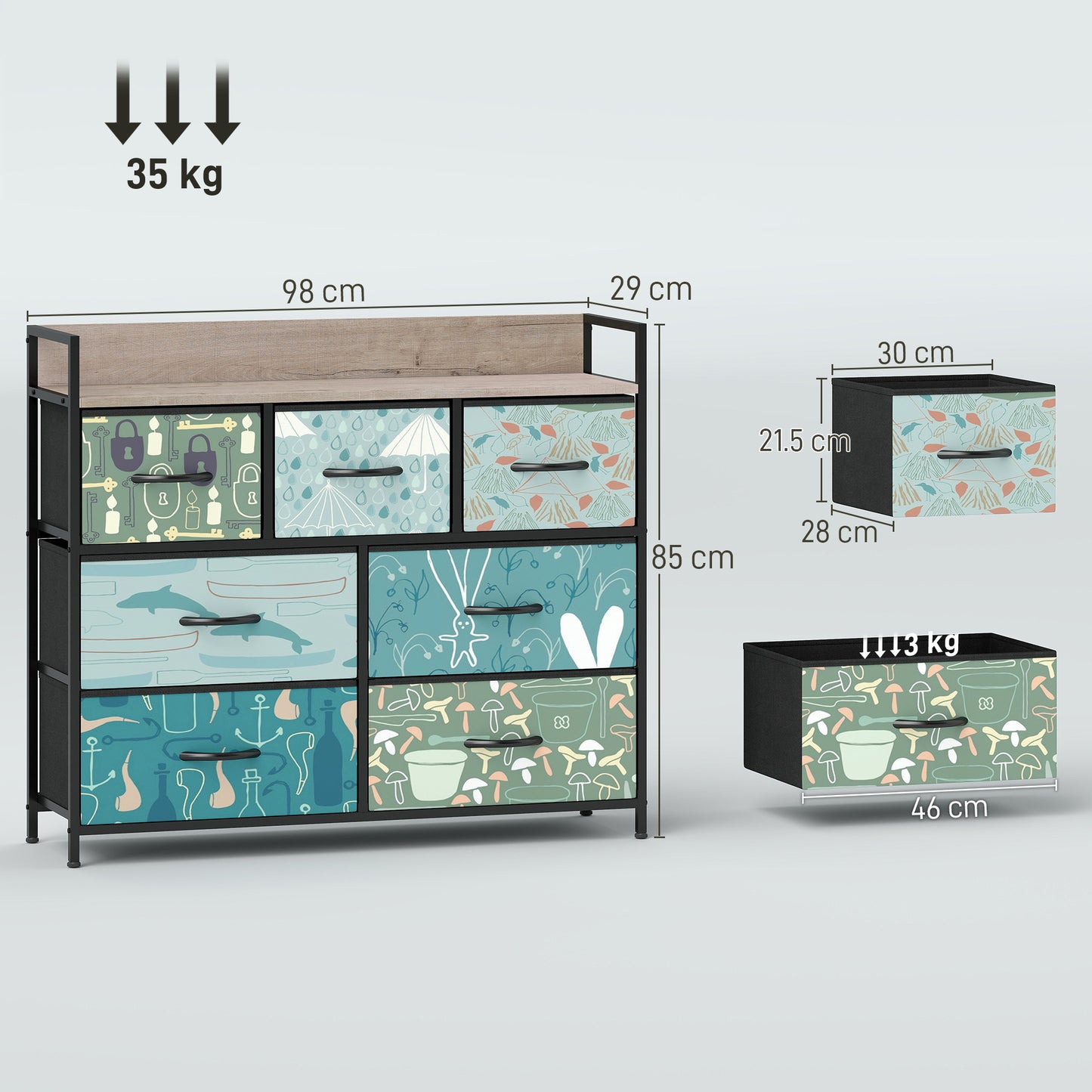 Larala Wooden Blue 7 Drawer Storage Chest