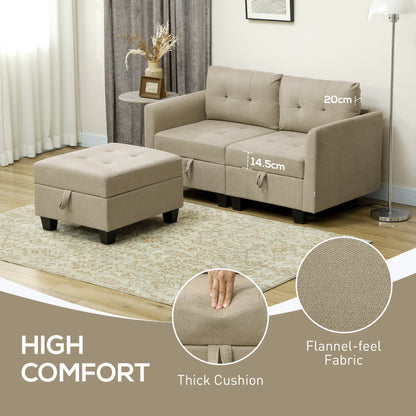 Yokata Light Brown Upholstered Modular L Shaped Sofa With Integrated Storage