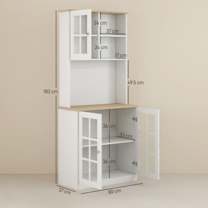 Somire Wooden White Kitchen Storage Cabinet With Glass Doors Countertop And Adjustable Shelves