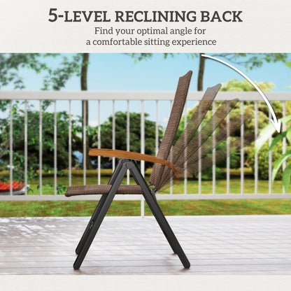 Halino Rattan Brown Folding Garden Dining Chair With 5 Position Reclining Back And Wooden Armrests