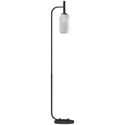 Line Metal Black Retro Floor Lamp With Ribbed Glass Shade