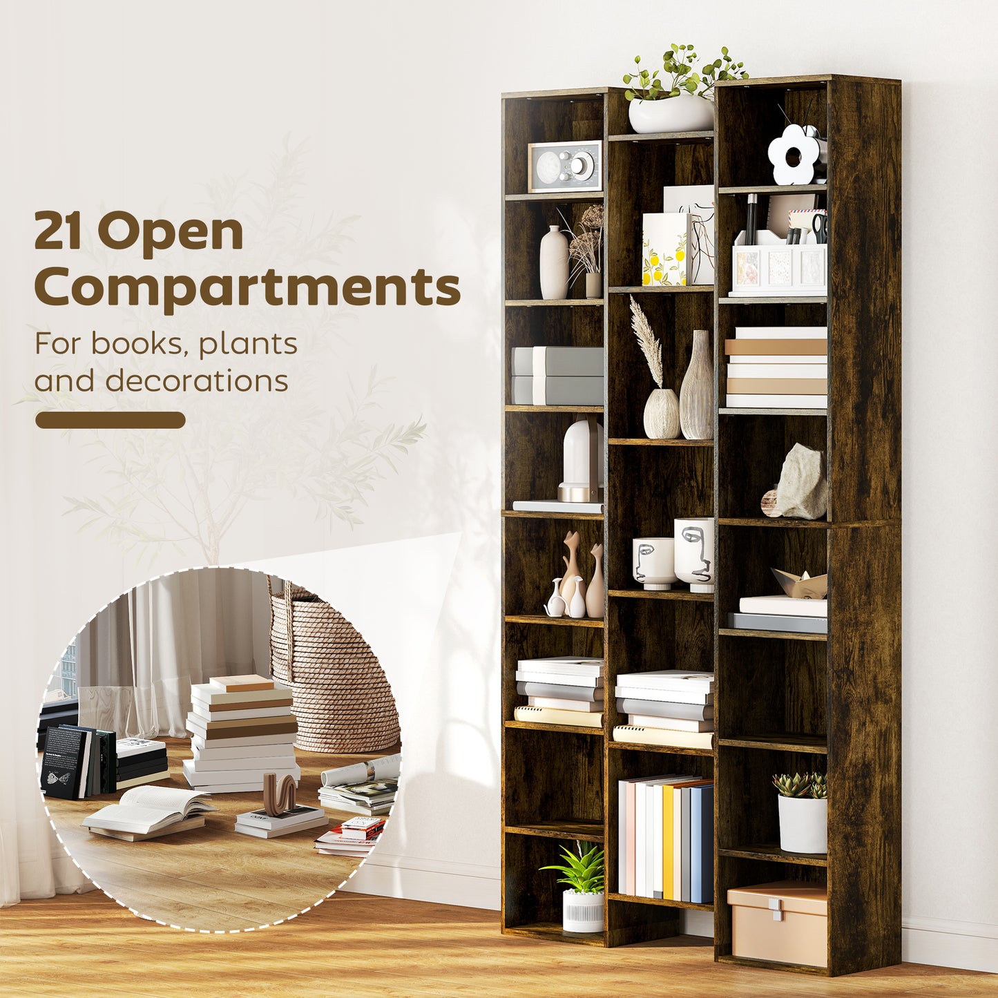 Elmaso Wooden Brown Twenty One Compartment Storage Bookcase