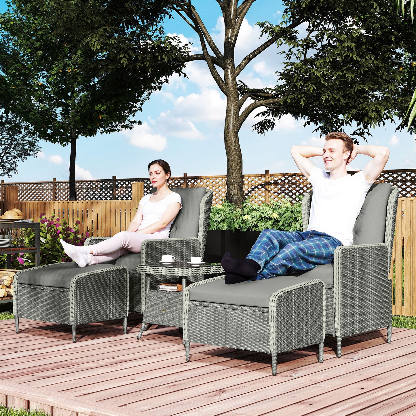 Vinono Rattan Grey 5 Piece Reclining Outdoor Garden Bistro Set