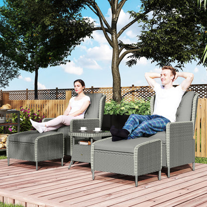 Vinono Rattan Grey 5 Piece Reclining Outdoor Garden Bistro Set