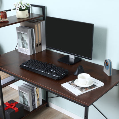Veva 120cm Metal And Wooden Walnut And Black Reversible Industrial Desk With Side Shelving