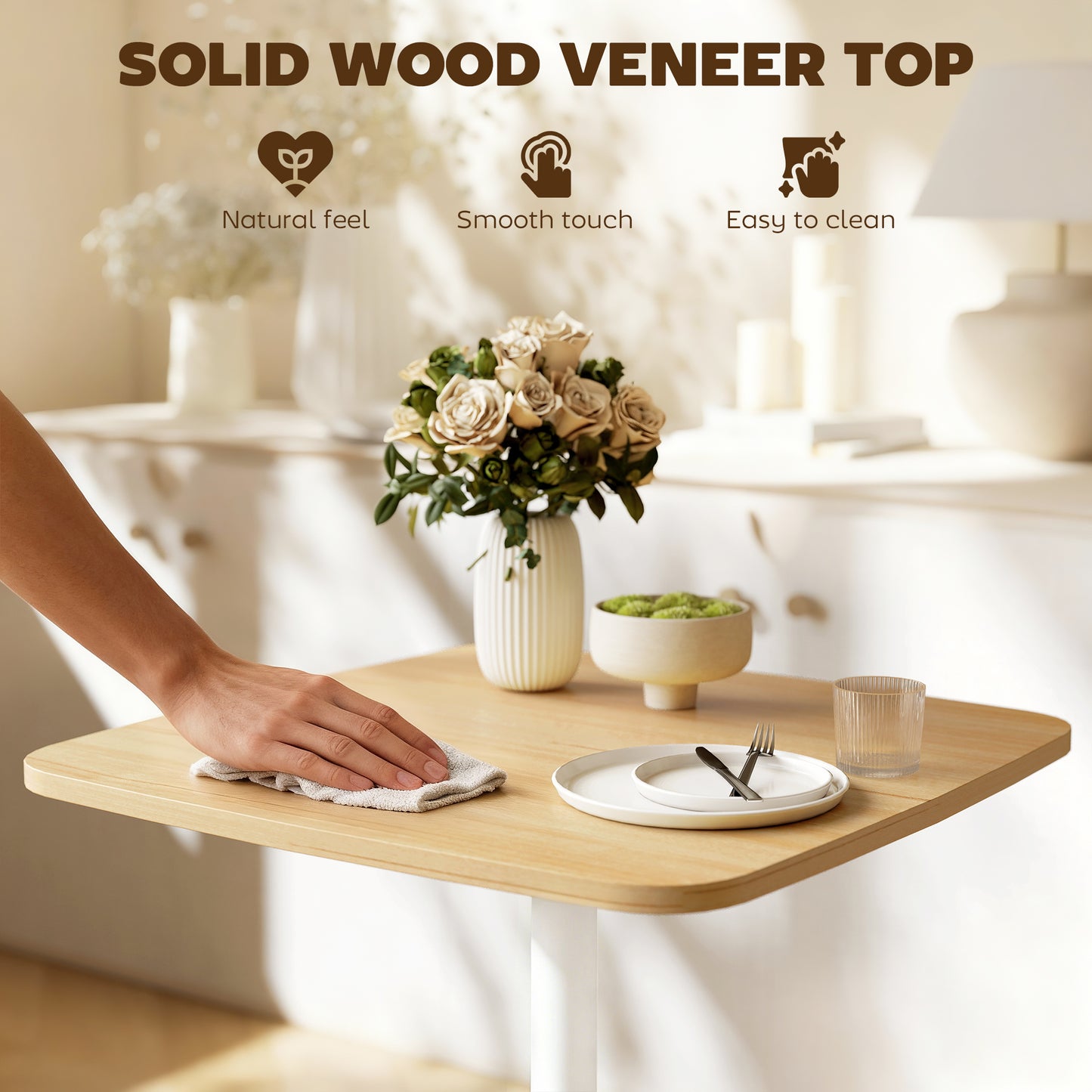 Levadi Suri Natural Wood Finish Square Dining Table With Steel Base 60cm