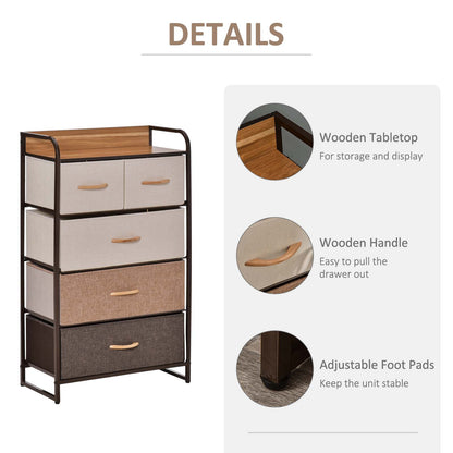 Neelvefa Metal And Wood Neutral Finish 5 Fabric Storage Drawer With Steel Frame