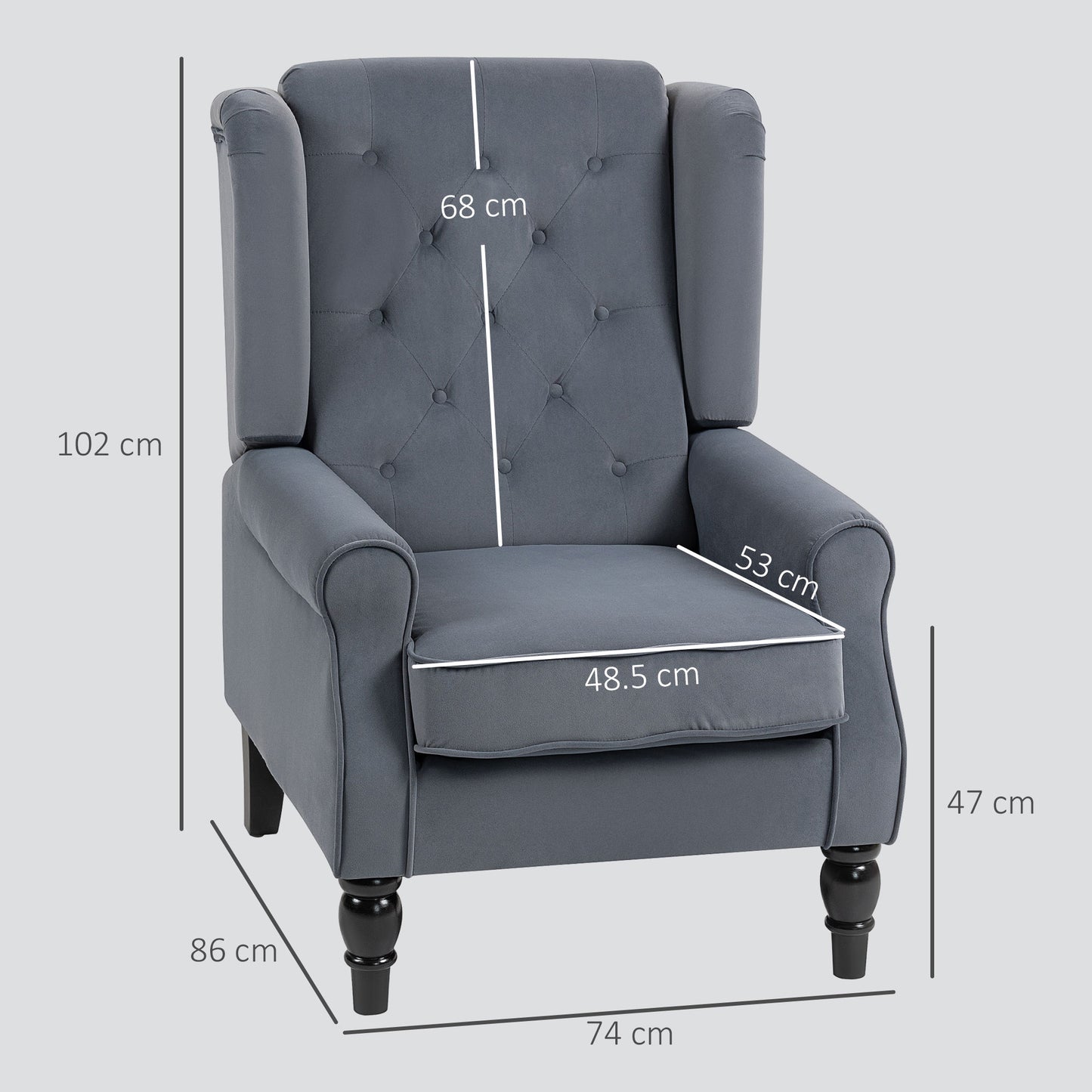 Vanola Fabric Grey Retro Wingback Accent Armchair With Diamond Button Tufted Upholstery