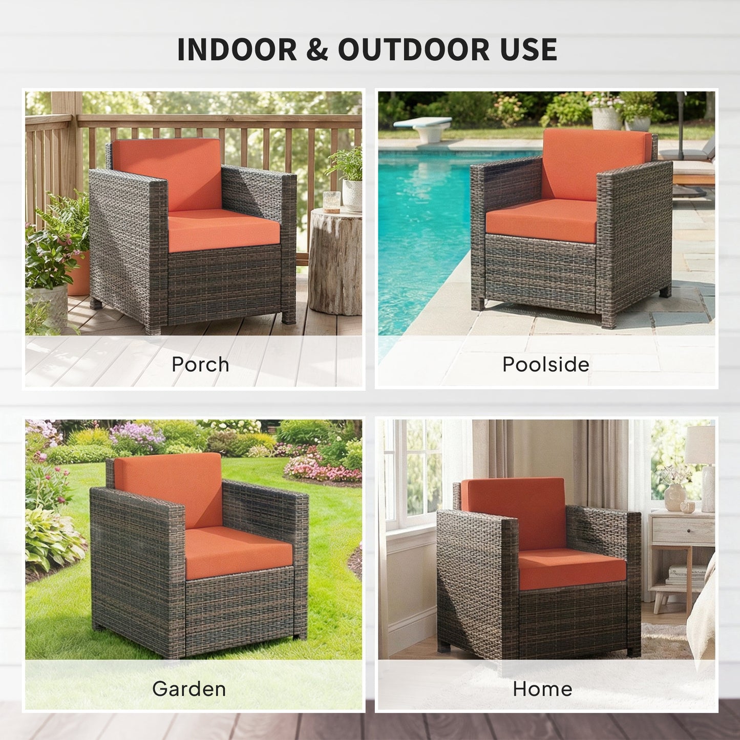Noette Faux Rattan Brown And Orange Garden Armchair With Cushion