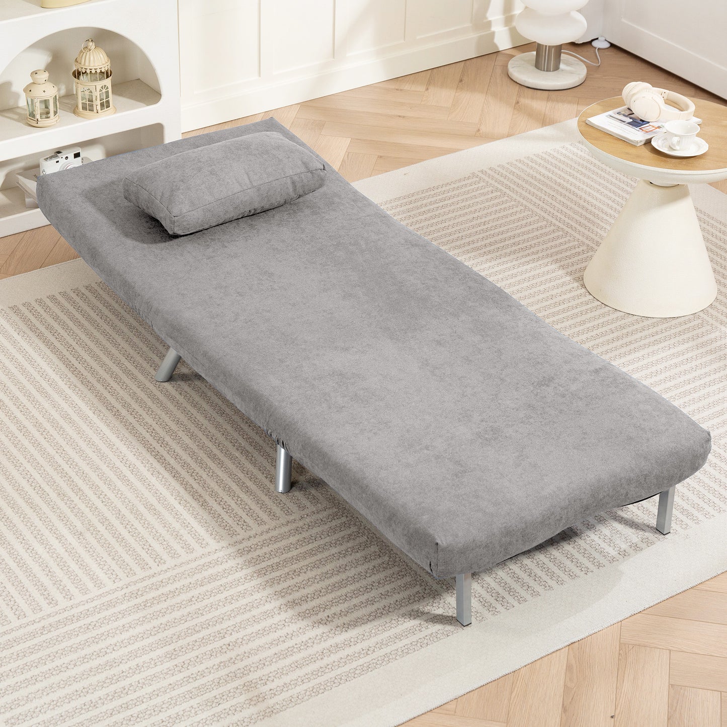 Badi Snow Flannel Grey Single Convertible Sleeper Chair Bed
