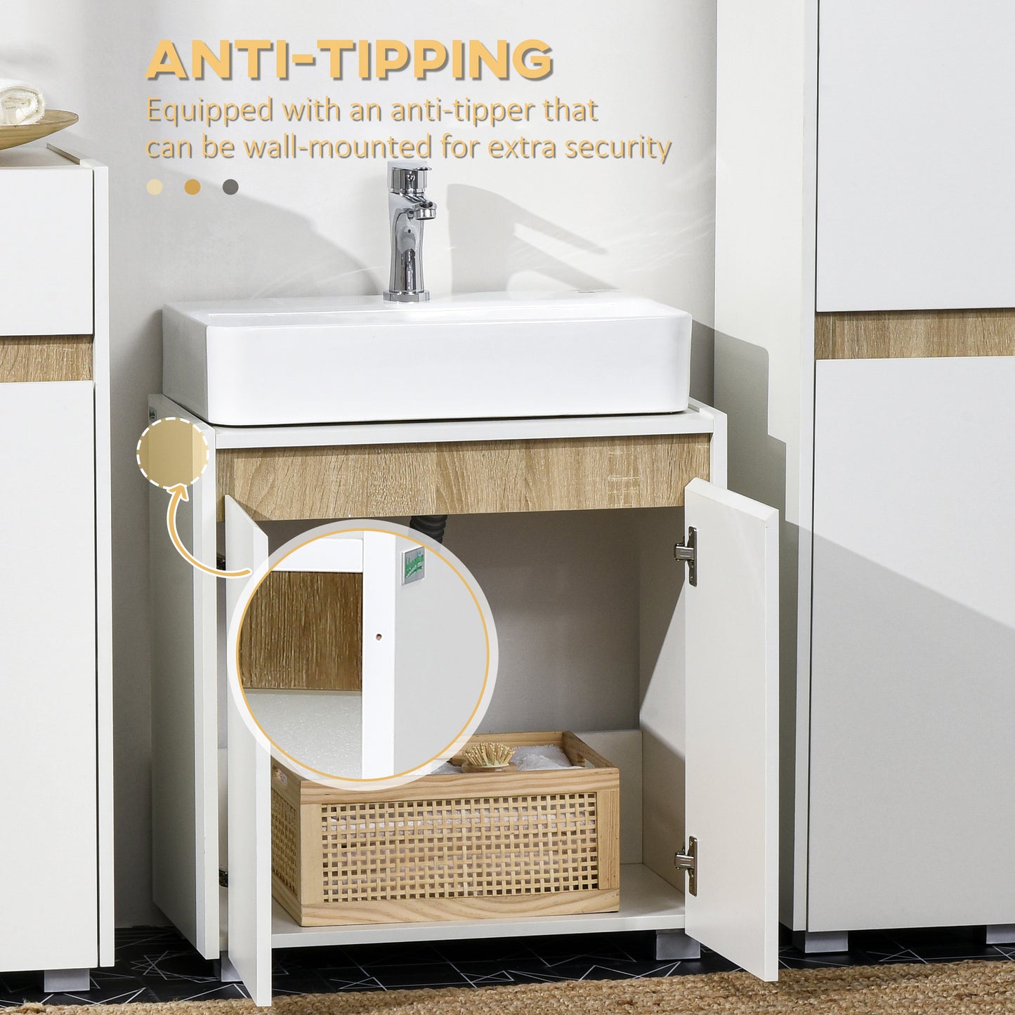 Elpalo White Freestanding Under Sink Vanity Cabinet With Double Doors