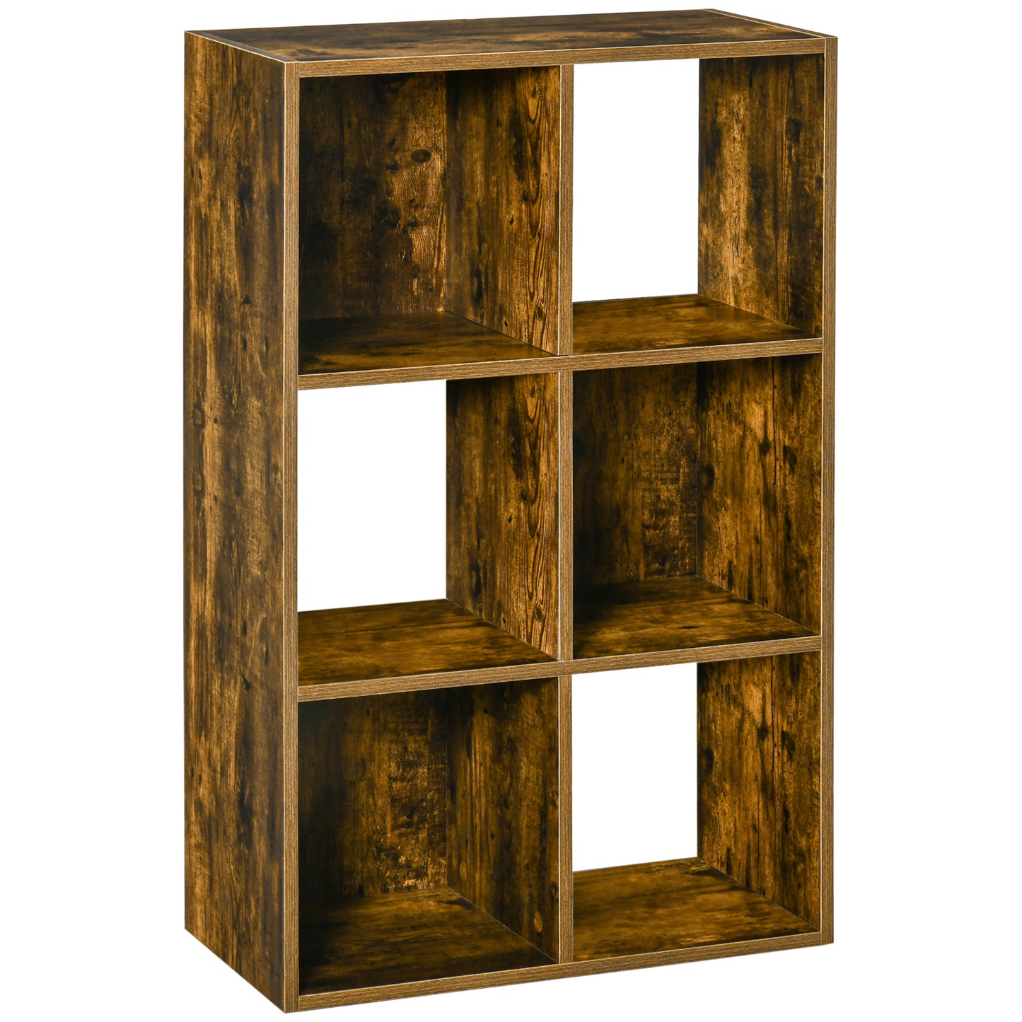 Soke Mara Metal And Wood Rustic Brown Industrial 6 Compartment Freestanding Bookcase