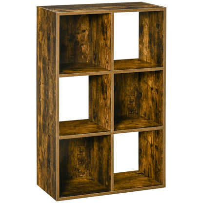 Soke Mara Metal And Wood Rustic Brown Industrial 6 Compartment Freestanding Bookcase