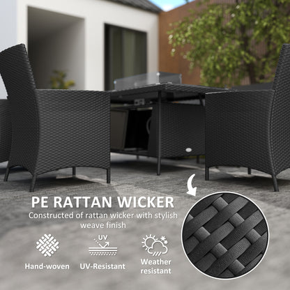 Lemadi Rattan Black 6 Seater Outdoor Dining Set With Fire Pit Table
