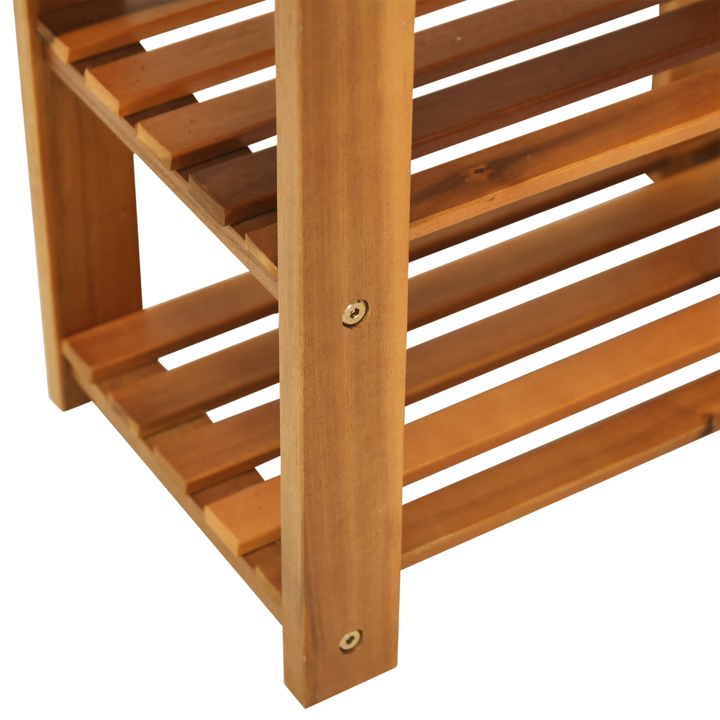 Elsari Acacia Wood Teak 3 Tier Shoe Bench With Slatted Shelves