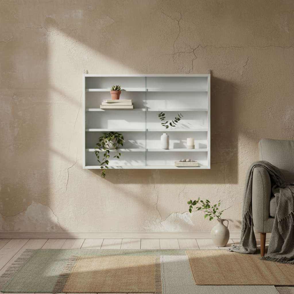 Ronimo Wood And Glass White Wall Mounted Display Cabinet With Adjustable Shelves