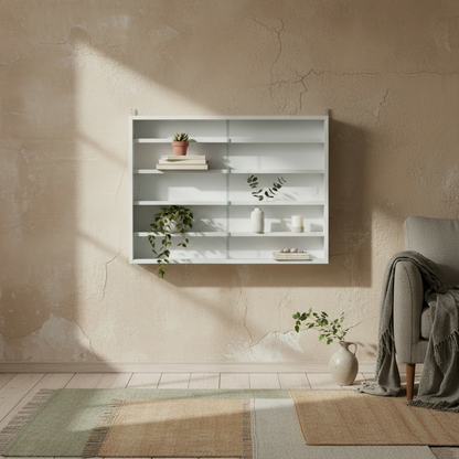 Ronimo Wood And Glass White Wall Mounted Display Cabinet With Adjustable Shelves