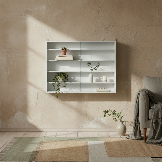 Ronimo Wood And Glass White Wall Mounted Display Cabinet With Adjustable Shelves