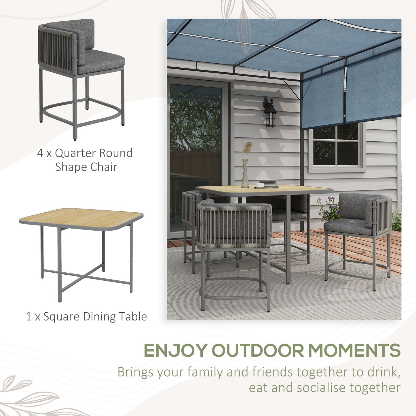 Vidi Rattan String Grey 4 Seater Cube Garden Furniture Set With Cushions