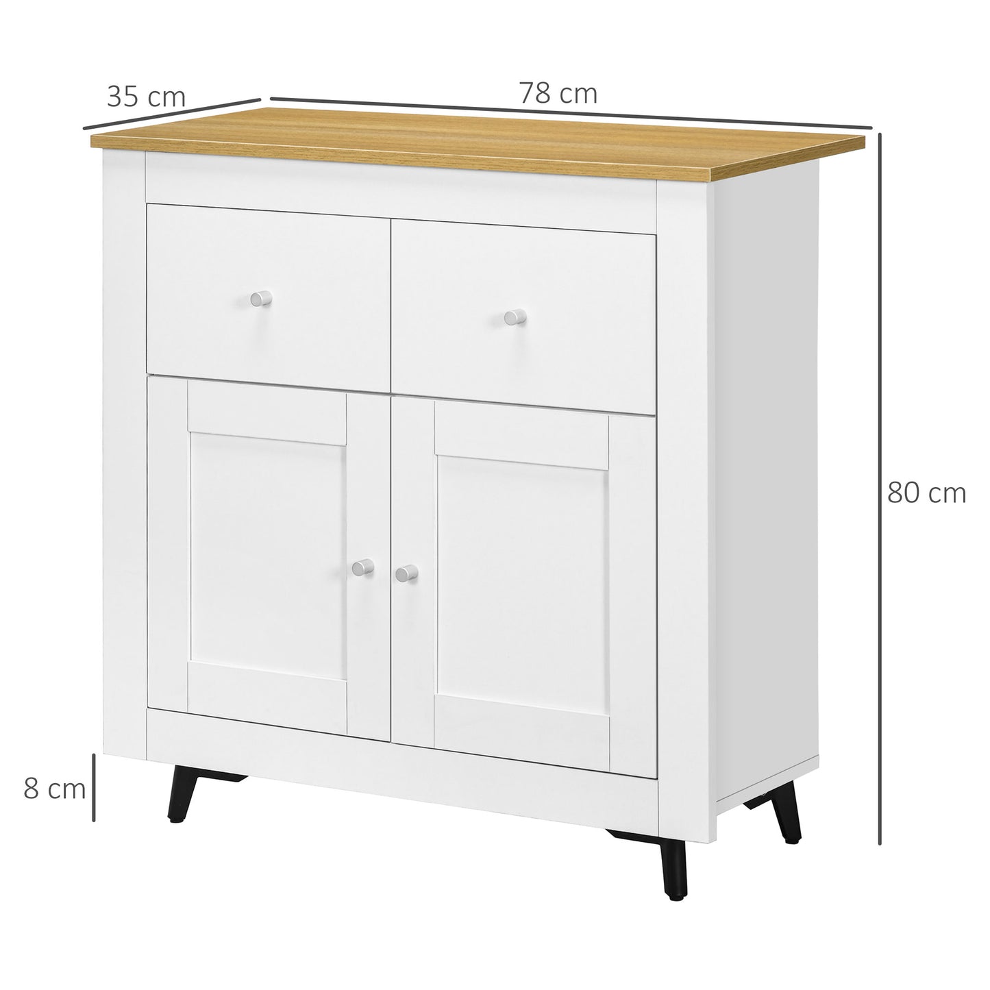 Dielro White and Natural Wooden Farmhouse Sideboard With Double Doors And 2 Storage Drawers