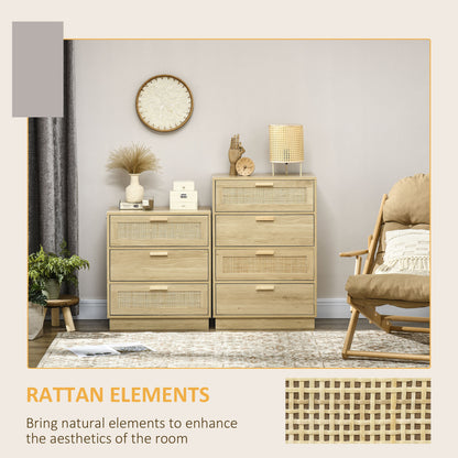 Reredito Wooden Wood Effect 4 Drawer Chest With Rattan Panels