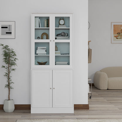 Salu Wood White Double Compartment Display Storage Cabinet