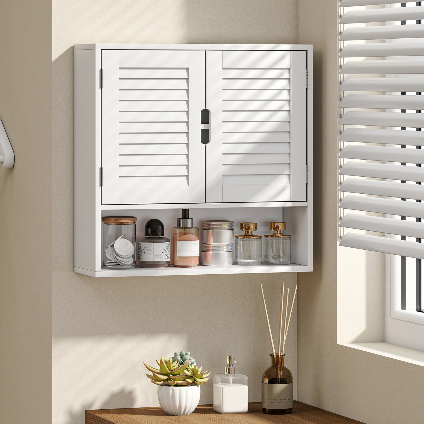 Conono Wall Mounted Bathroom Storage Cabinet With Adjustable Shelves White 60 x 20 x 60cm cm