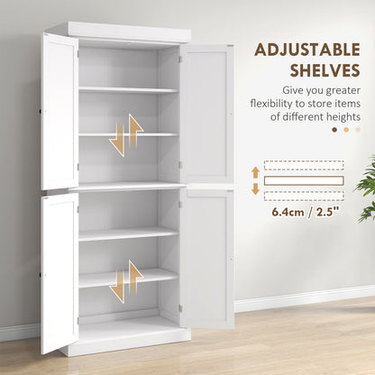 Varofa Wooden White Freestanding Kitchen Cupboard With 4 Doors And 6 Tier Shelving