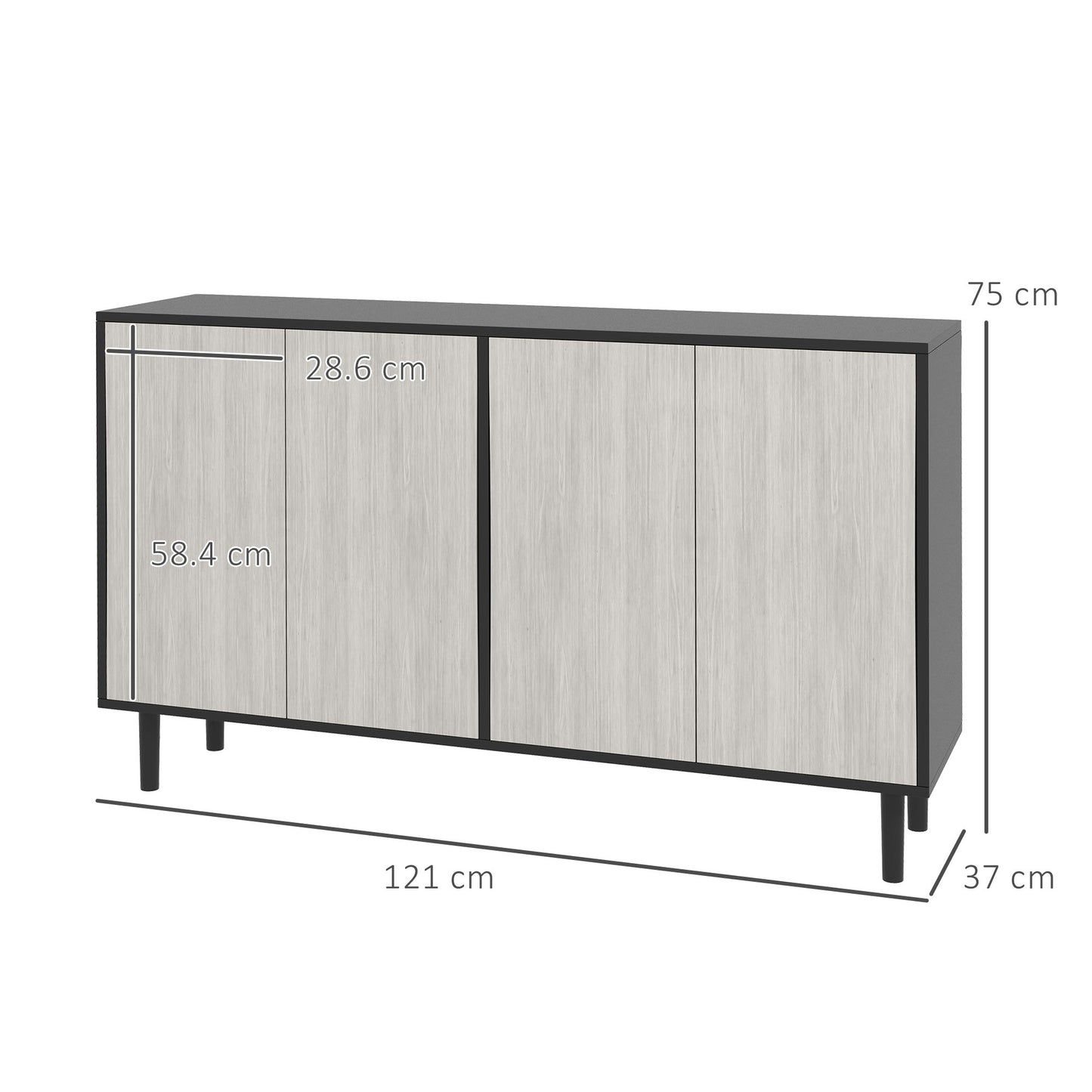 Vepamo Neutral Black and Grey Sideboard 4 Doors 2 Shelves