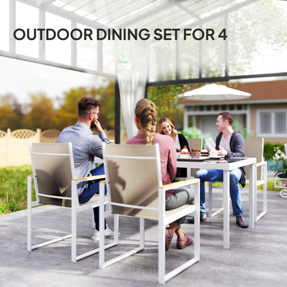 Hare 4 Seater White Metal and Cream Mesh Garden Furniture Set with Tempered Glass Table Top