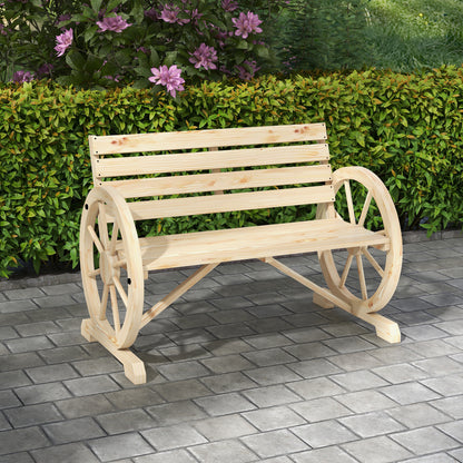 Hata Zilu Wood Natural Rustic Wagon Wheel Style Garden Bench With Armrests