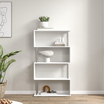Fini Wood White 5 Tier S ShaFauxd Freestanding Bookcase 80 x 30 x 145 cm