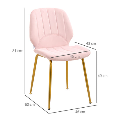Hana Velvet Pink Dining Chairs Set Of 2 With Padded Seat And Steel Legs