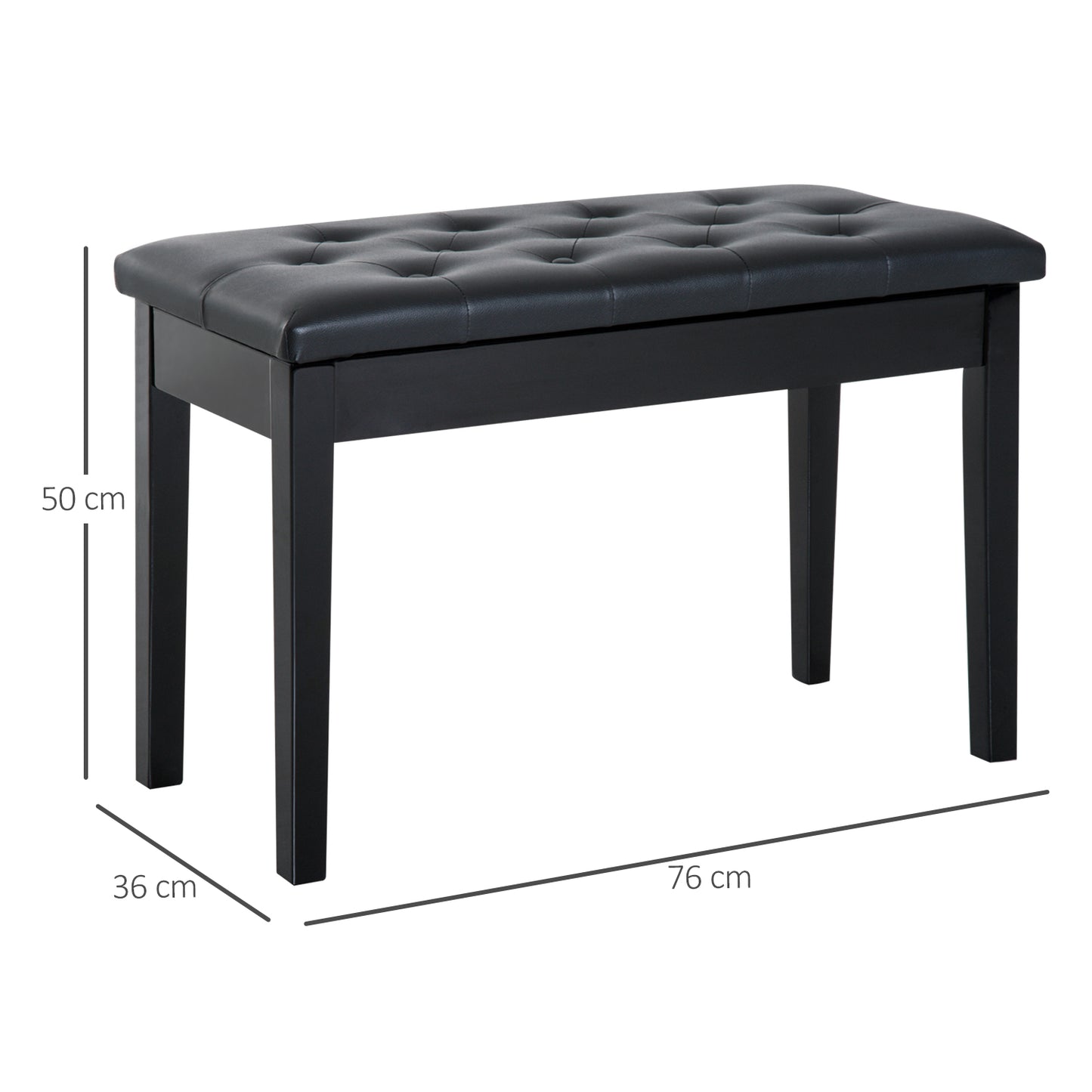 Milara Faux Leather Black Upholstered Piano Bench With Storage Compartment Diamond Tufted Lid