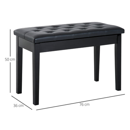 Milara Faux Leather Black Upholstered Piano Bench With Storage Compartment Diamond Tufted Lid