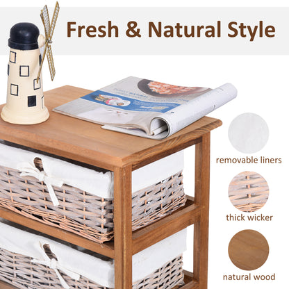 Yorila Wood Natural Finish 5 Drawer Dresser With Wicker Baskets