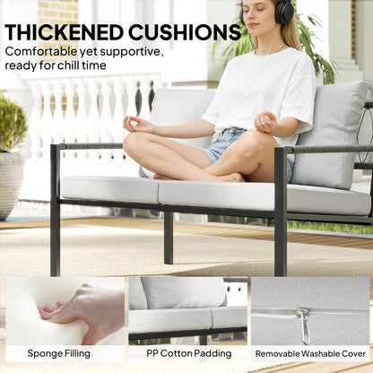Cosneri Metal Light Grey 4 Seater Garden Sofa Set with 2 Coffee Tables