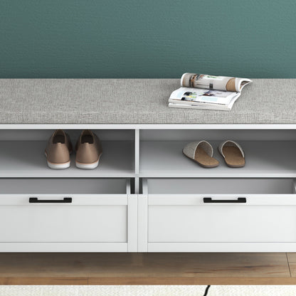 Noma Wooden White Shoe Bench With Grey Cushion2 Shelves 2 Drawers