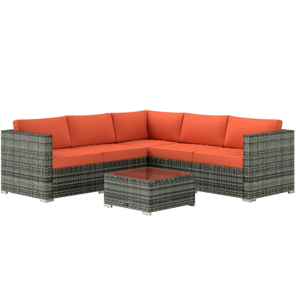 Lane Grey Rattan 4 Seater Outdoor Sofa Set With Orange Cushions
