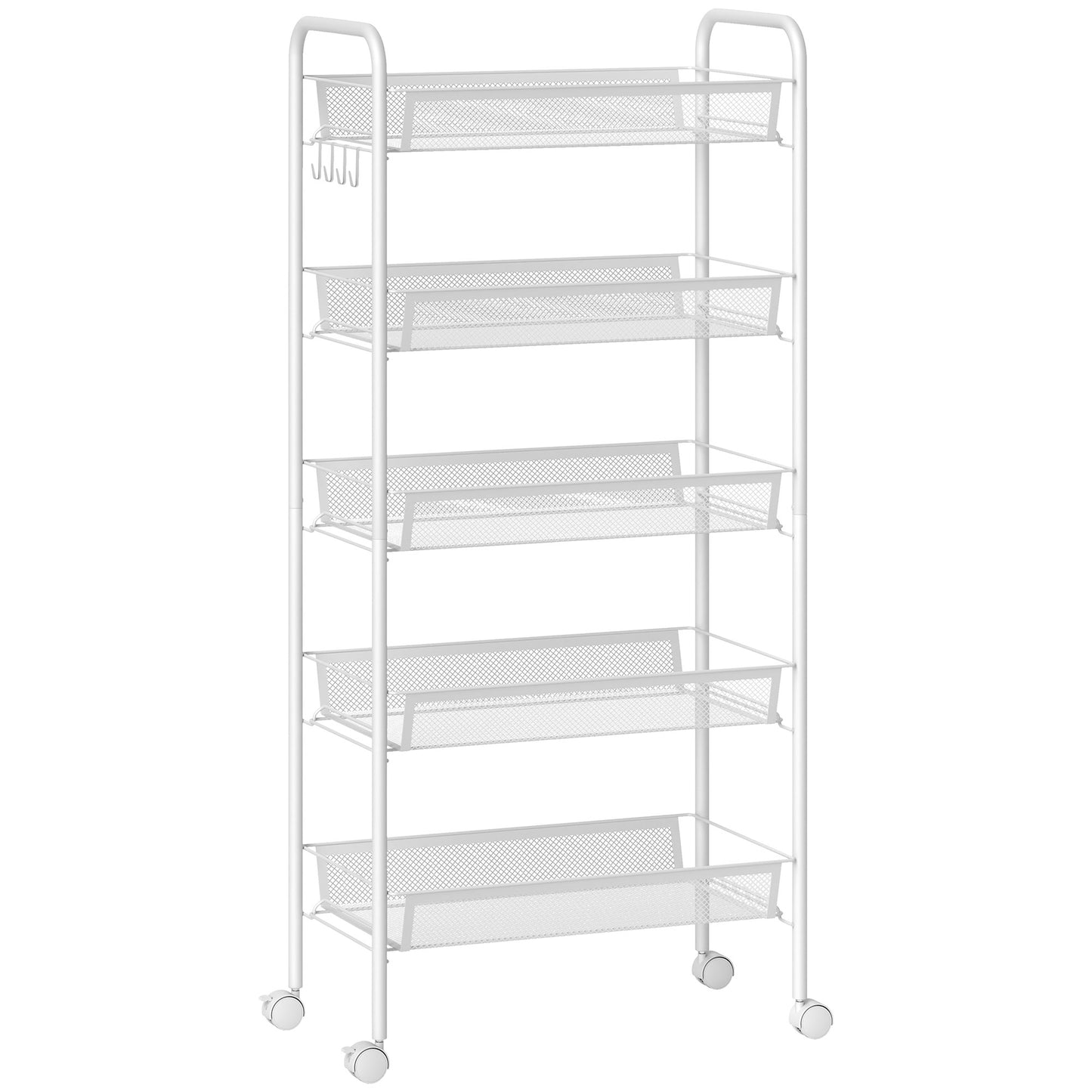 Visovi Metal White 5 Basket Steel Storage Trolley With Wheels